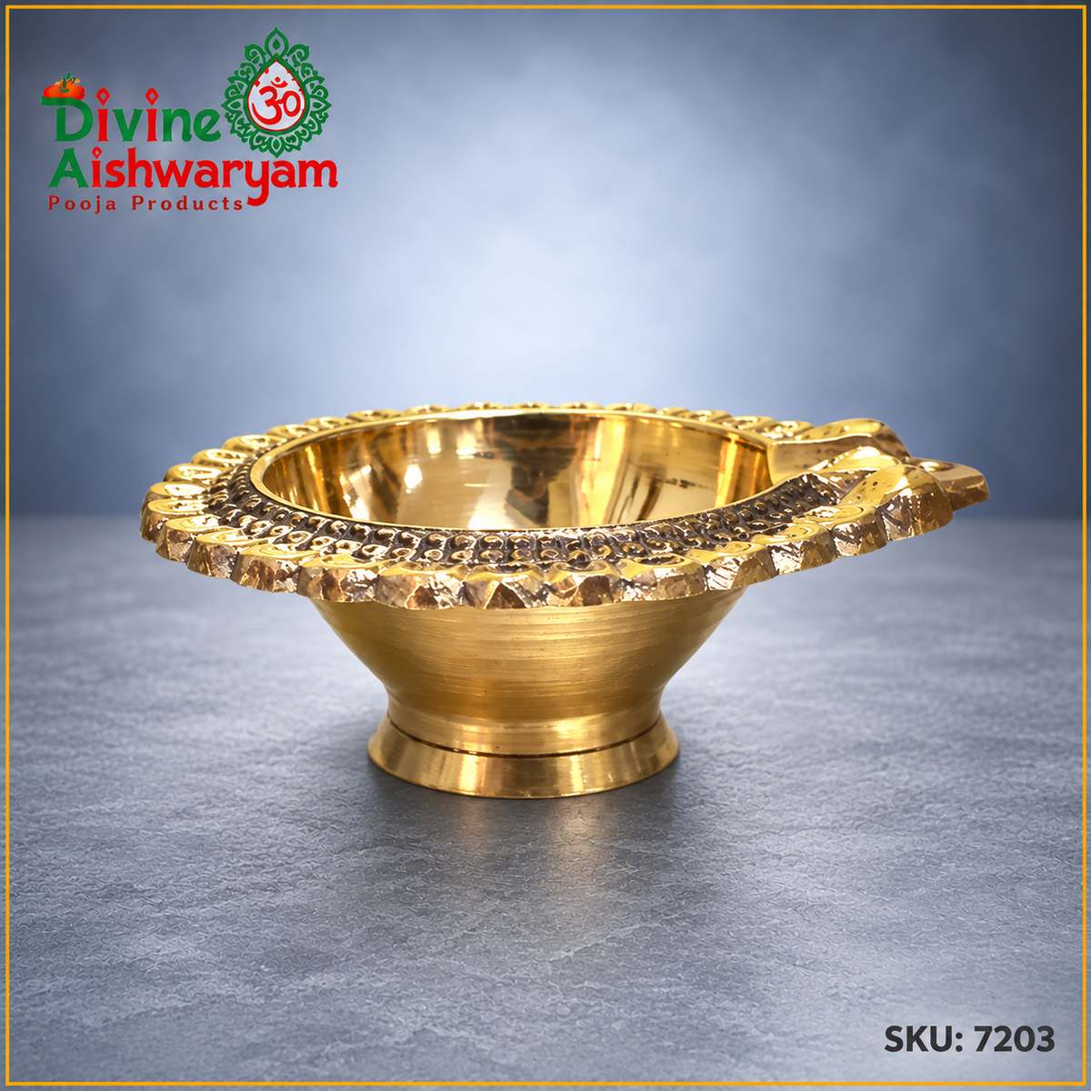 Brass Aarti Diya / Deepam – Decorative Rim – SKU 7203 – side view