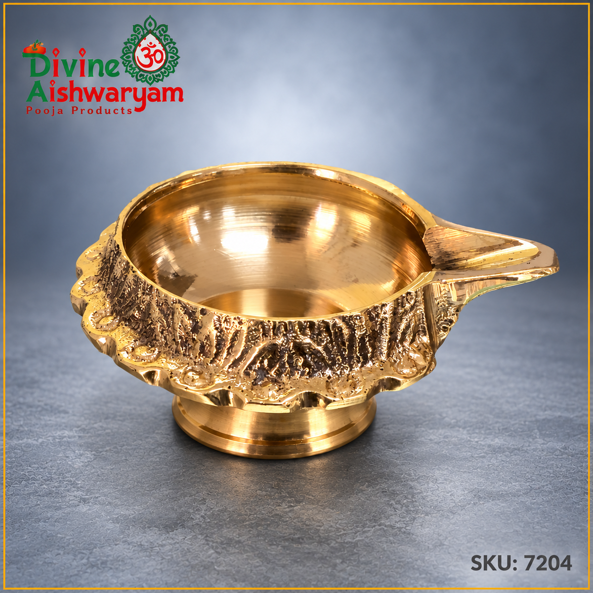 Brass Single-Wick Diya – Floral Rim – SKU 7204 – side view
