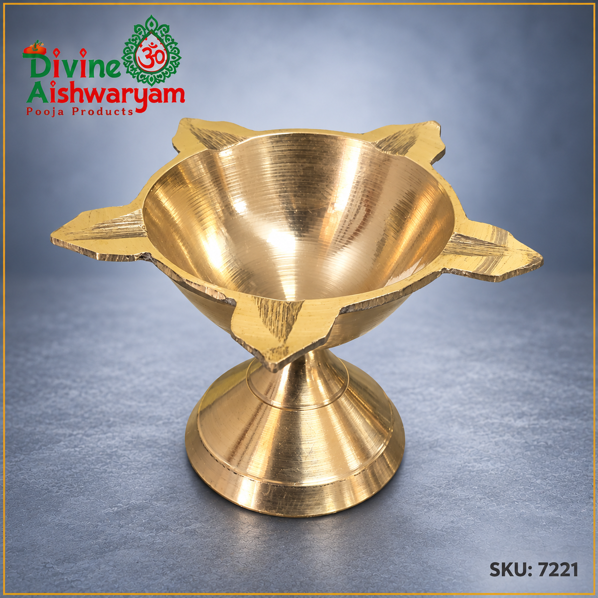 Brass Lotus Diya (Deepam) – Five-Petal Pedestal – SKU 7221