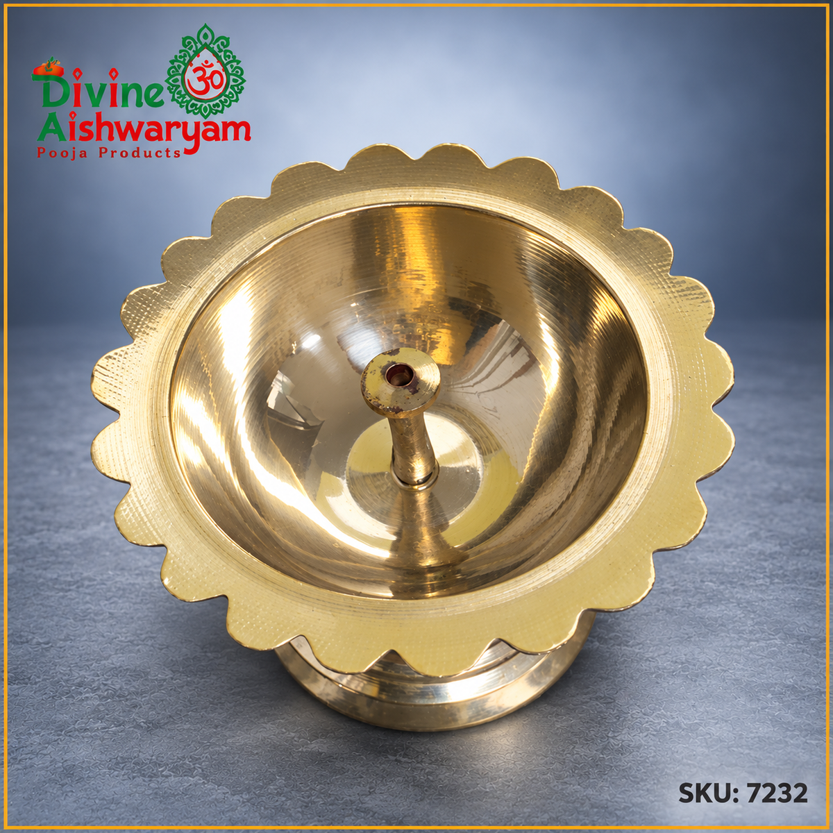 Brass Akhand Diya – Star-Cut Lid & Floral Rim – SKU 7232 – lid removed
