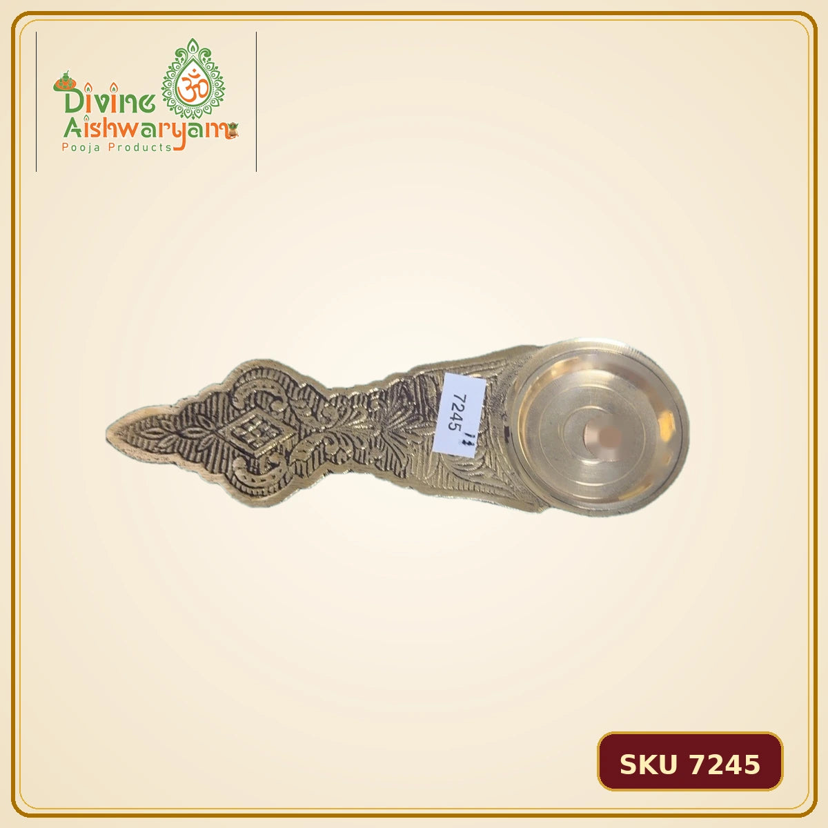 Brass Karpoora Aarti Holder / Sooda Thattu – Floral Handle - SKU 7245