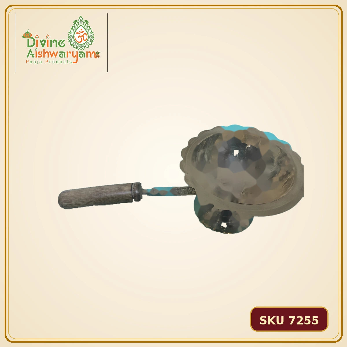 Brass Aarti Bowl with Wooden Handle / Kapoor Aarti - SKU 7255