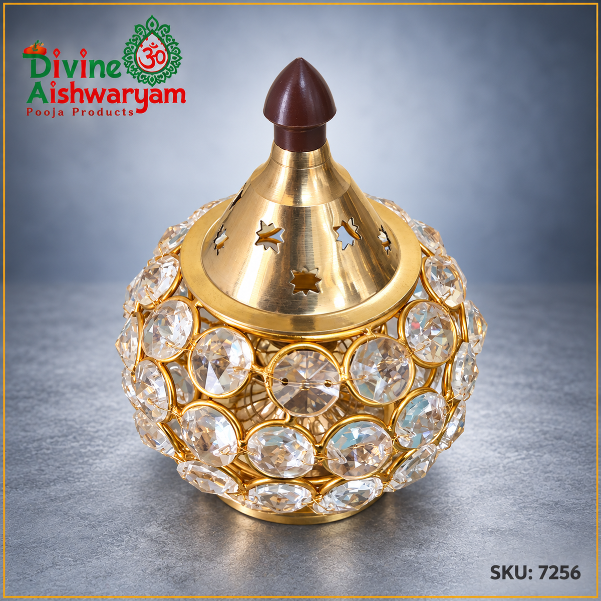 Crystal Sambrani Dhoop Dani – Decorative Star-Cut Lid – SKU 7256 on slate-gray background