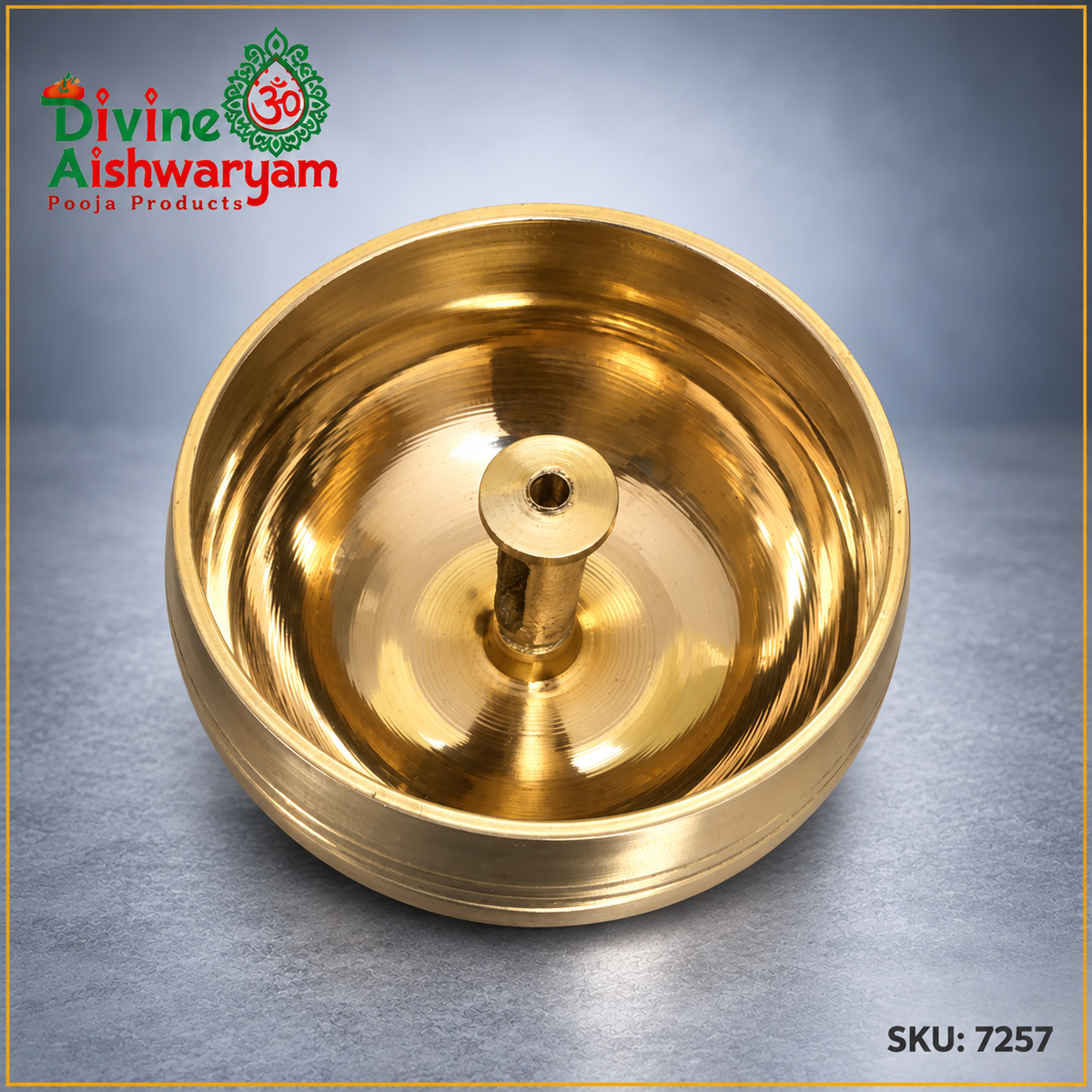 Open interior of Brass Sambrani Dhoop Dani – Rounded Bowl with Star-Cut Lid – SKU 7257