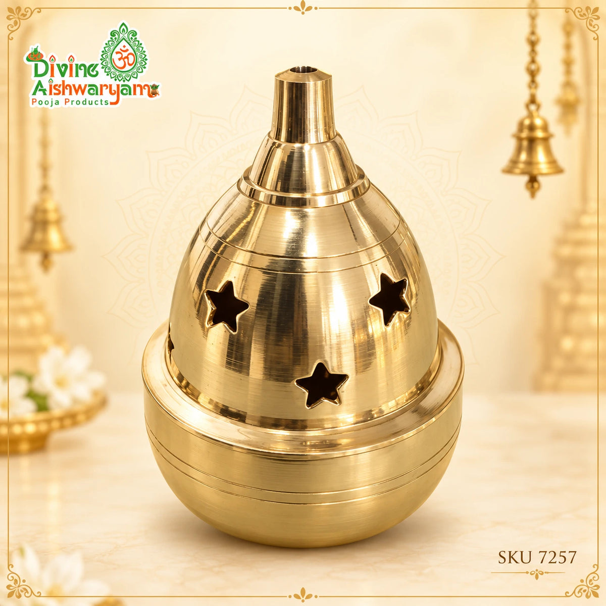 Traditional Brass Sambrani Dhoop Dani – Large Star Cut - SKU 7257