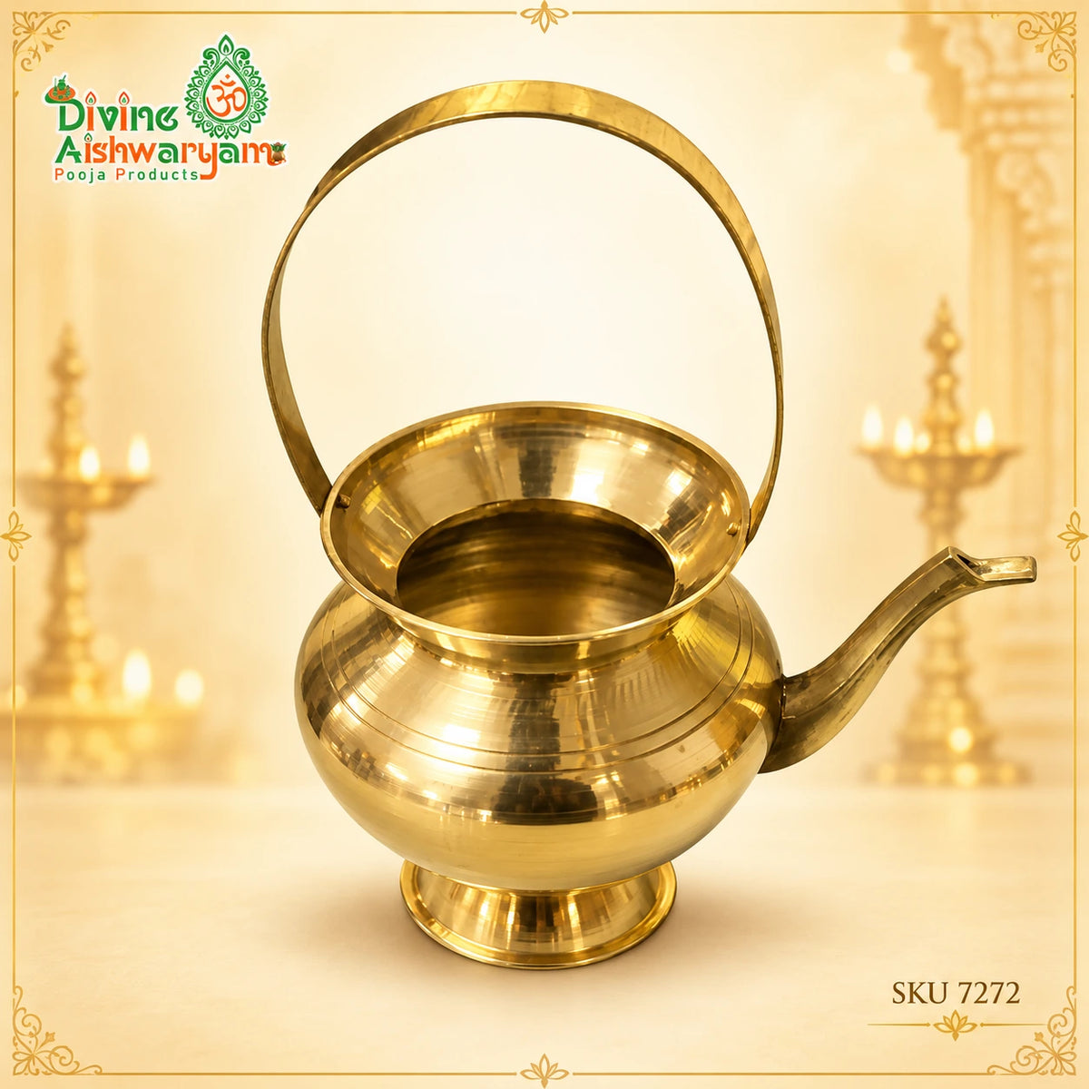 Traditional Brass Pooja Water Pot with Handle & Spout - SKU 7263