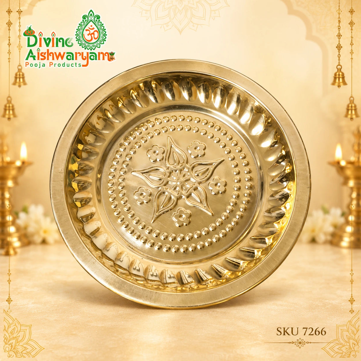Brass Pooja Plate / Thali – Medium - SKU 7264
