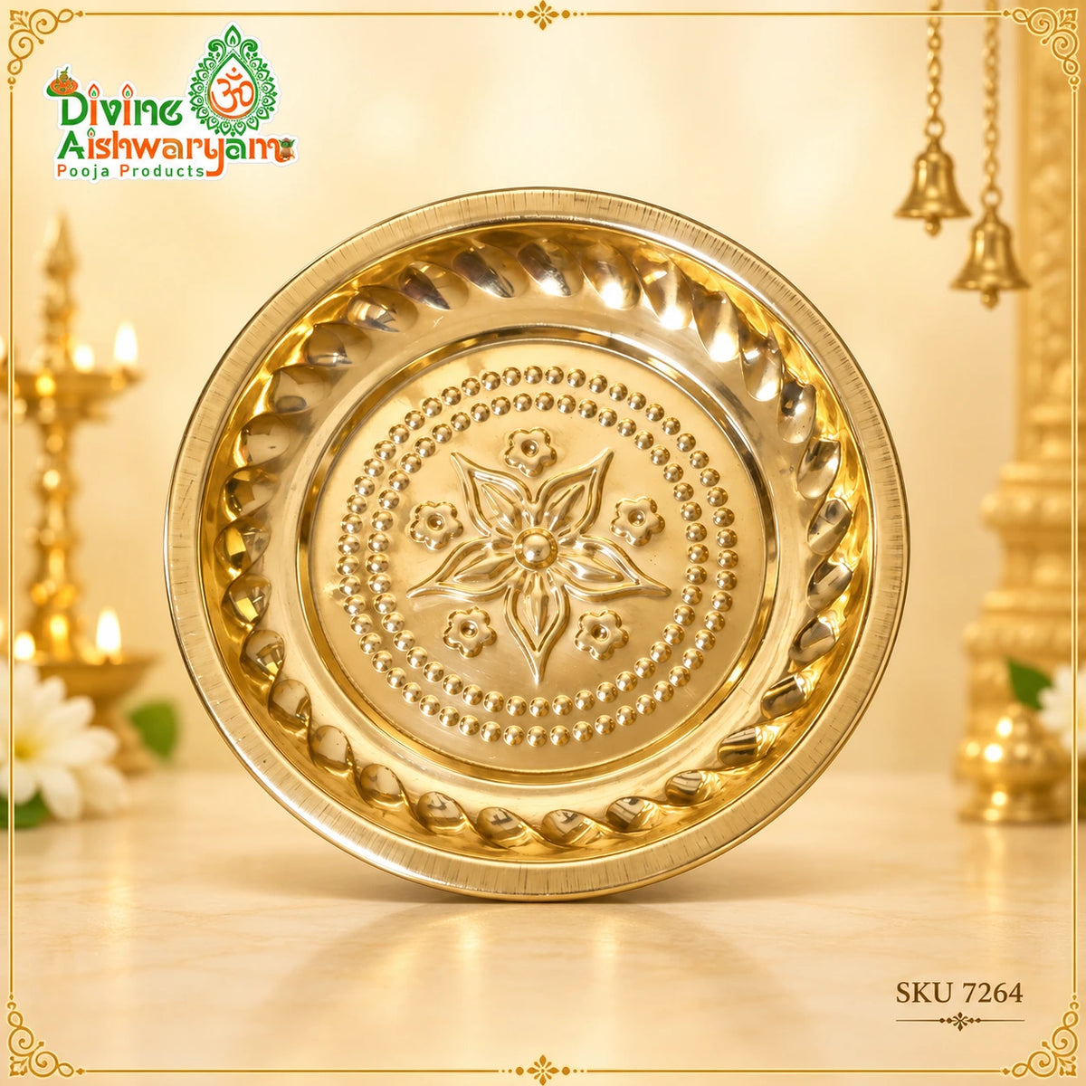 Brass Pooja Plate / Thali – Small - SKU 7265