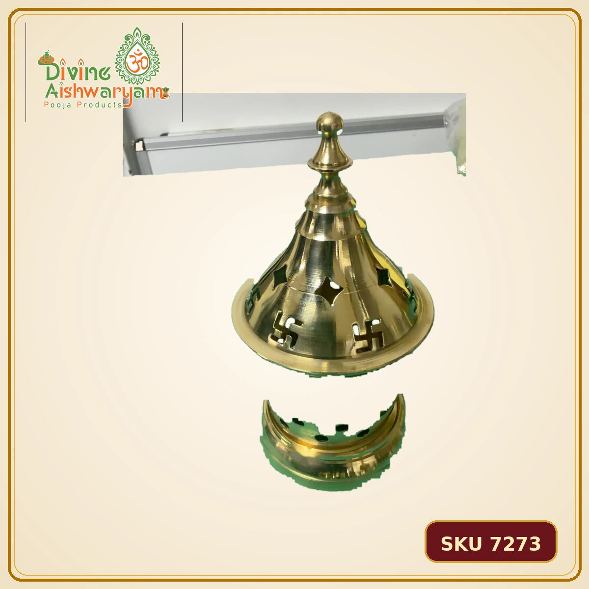 Traditional Brass Sambrani Dhoop Dani – Swastik Cut Large - SKU 7273