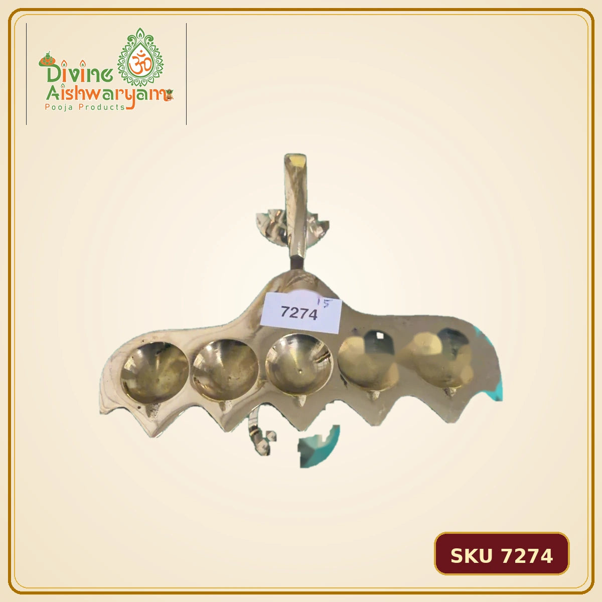 Brass Multi-Wick Aarti Lamp – 5 Cup - SKU 7274
