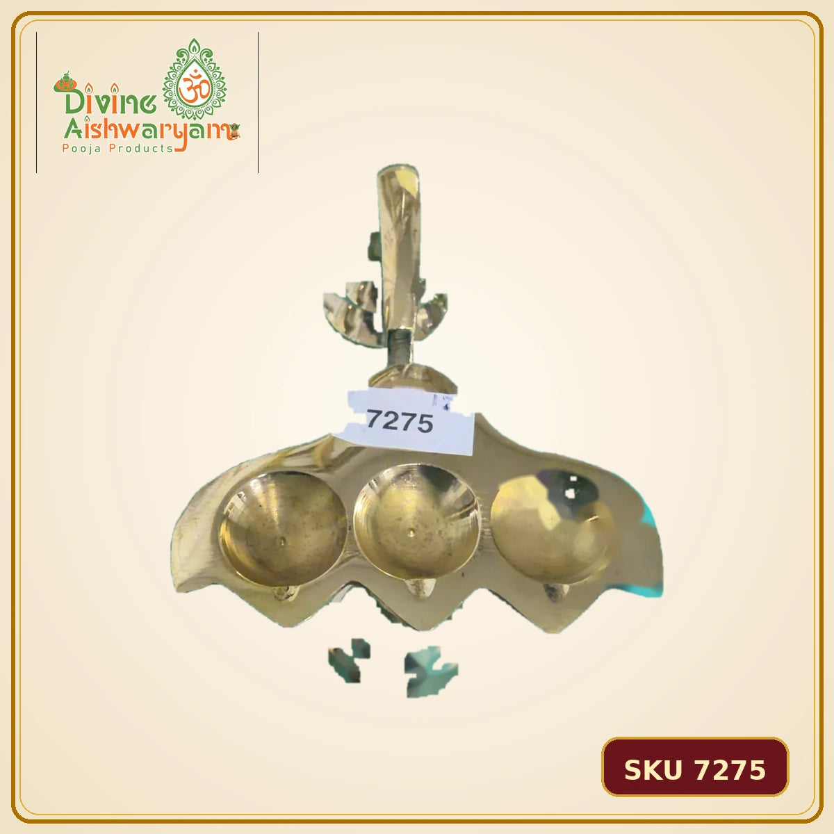 Brass Multi-Wick Aarti Lamp – 3 Cup - SKU 7275