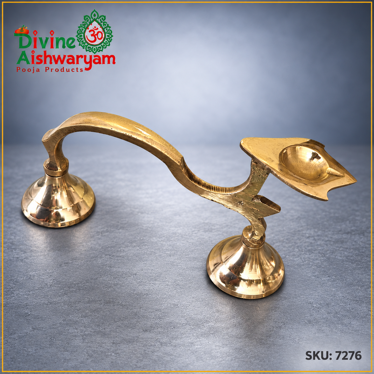 Brass One Mukh Aarti – Single-Cup Lamp with Handle – SKU 7276 on slate-gray background