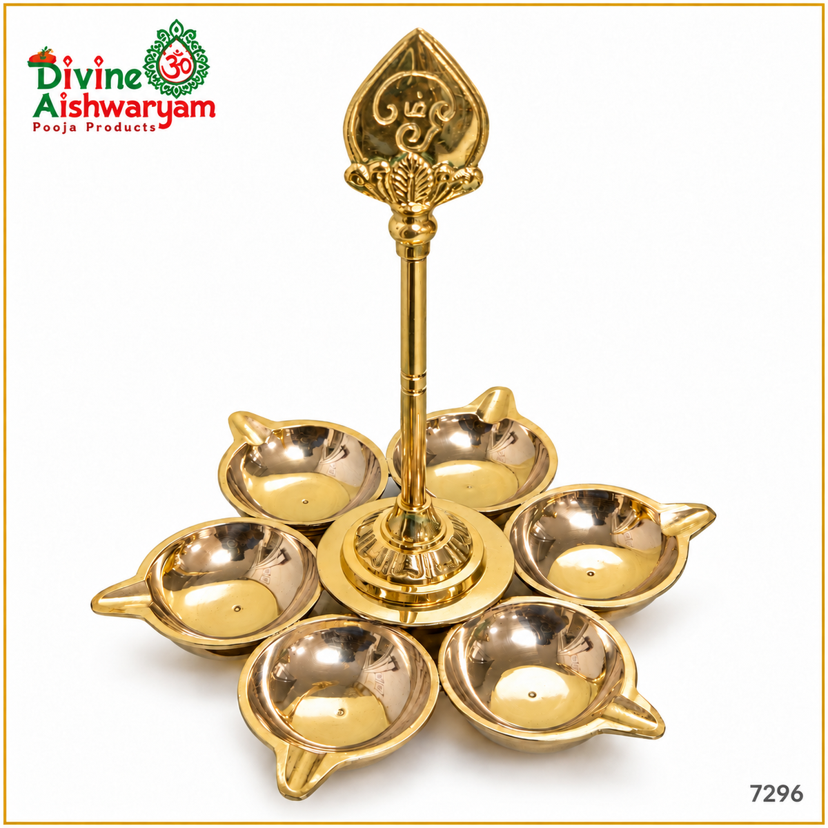 Arupadai Murugan Vel Deepam – Six-Cup Lamp, 7 Inch