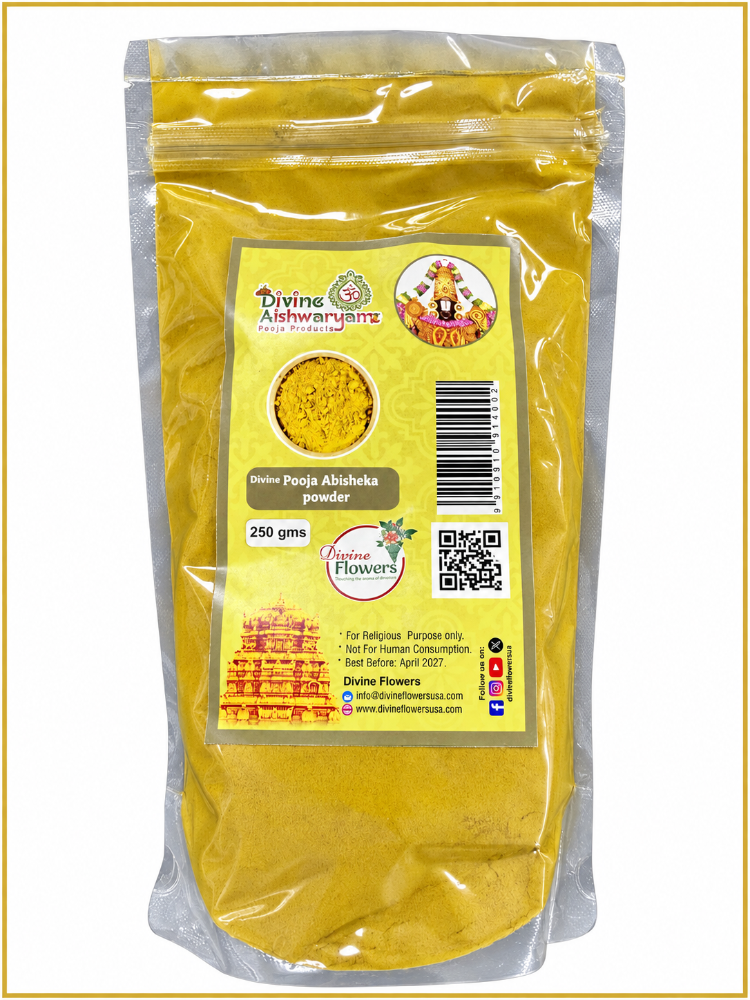 Pooja Abhisheka Powder (Thirumanjanam Podi) — 250 g on clean white background