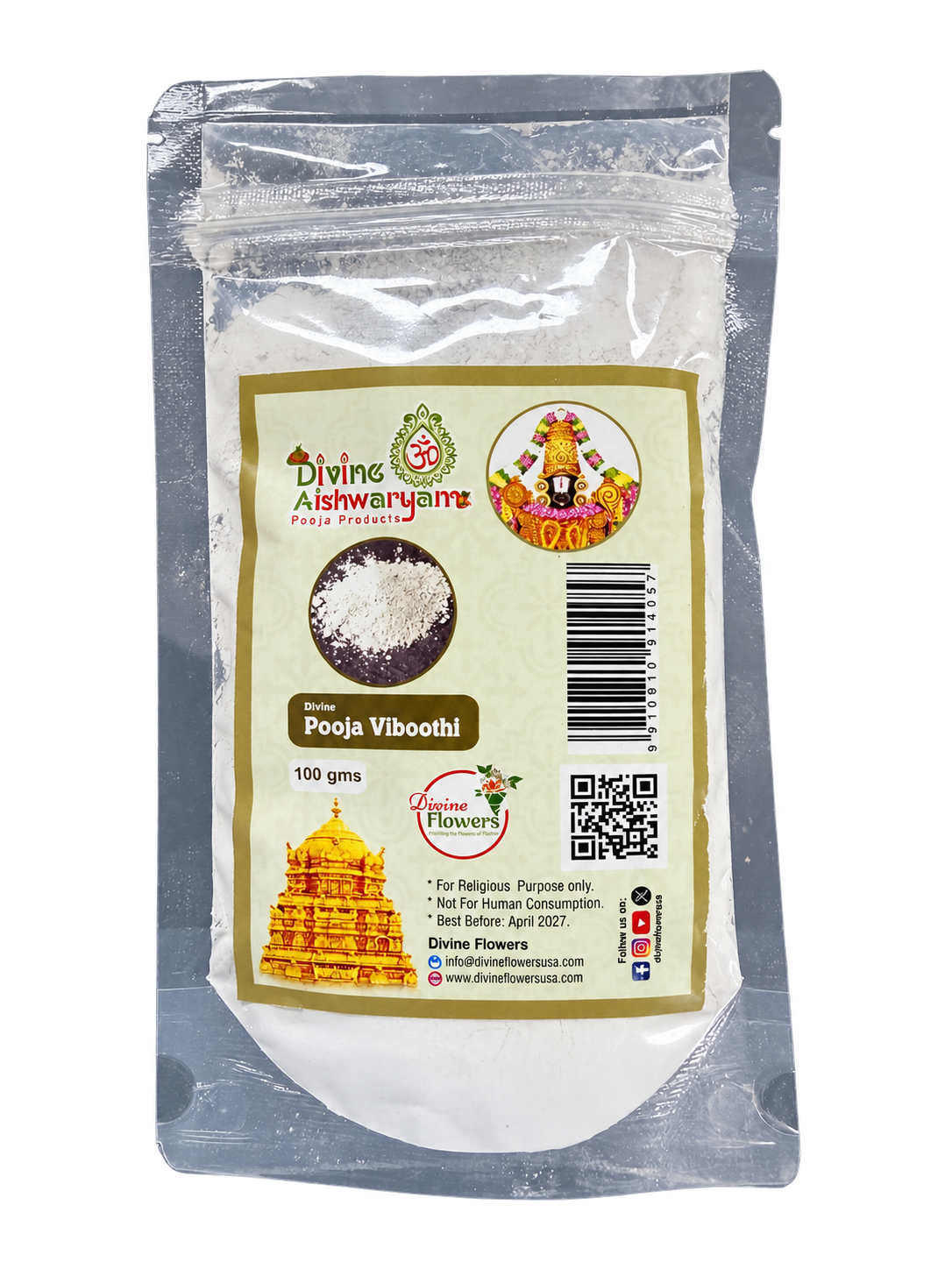 Vibhuti Sacred Ash (Vibhoothi / Thiruneeru / Bhasma) — 100 g