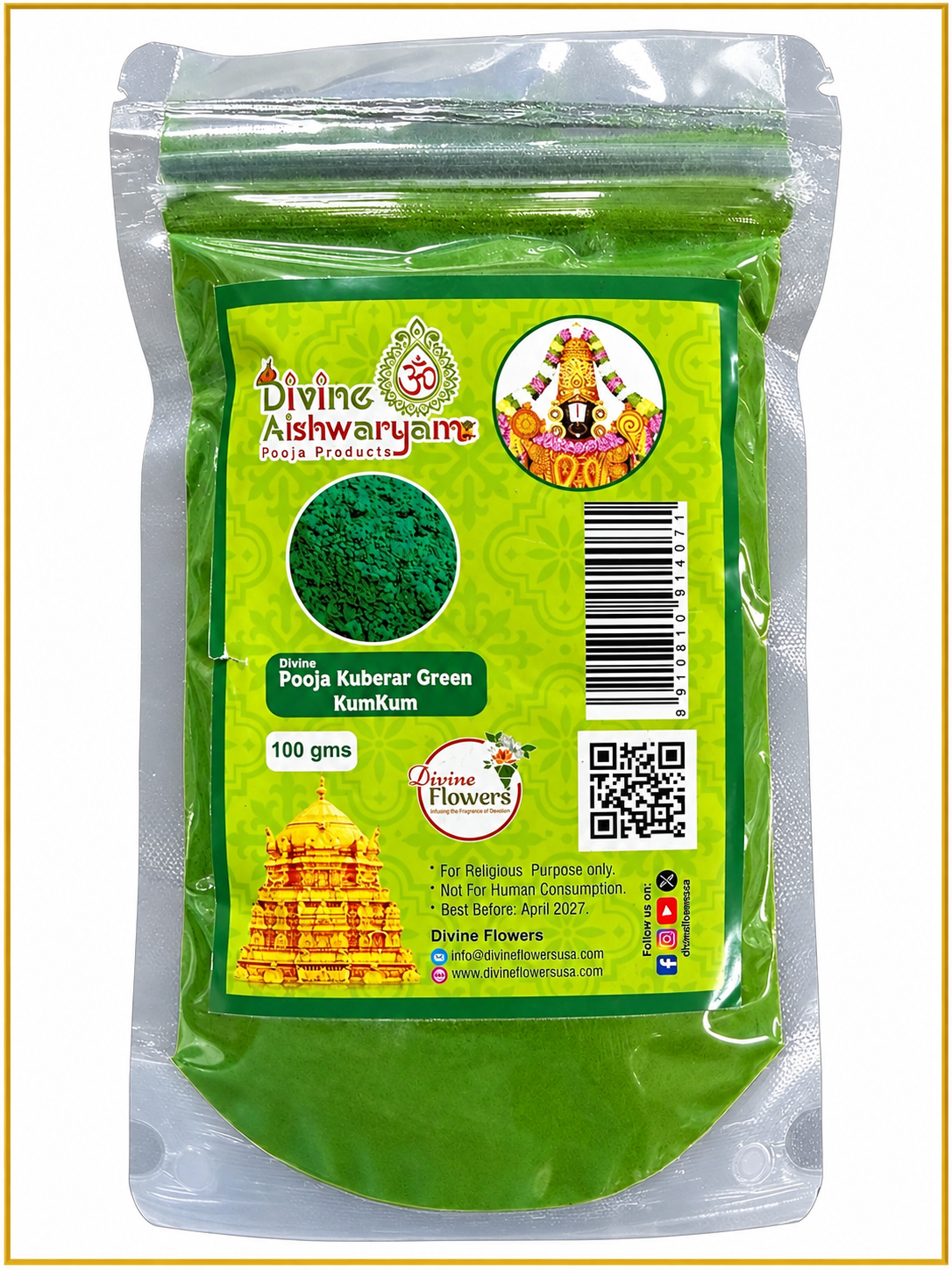 Kuberar Green Kumkum (Kubera Kumkuma) on clean white background