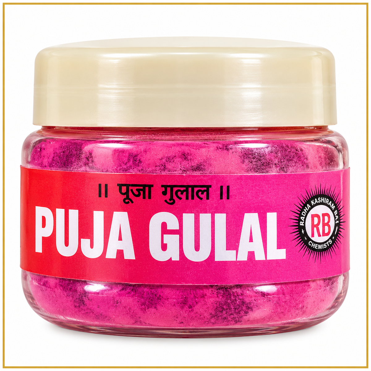 Pink Gulal Puja Powder Jar on clean white background