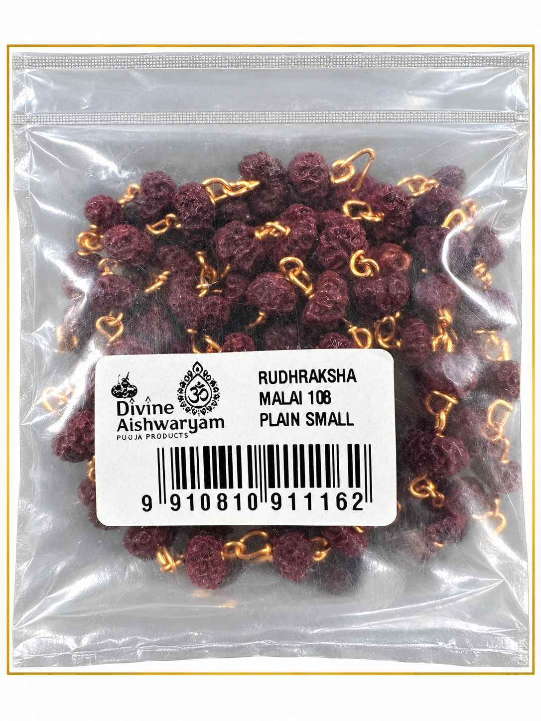 Rudraksha Mala (Rudhraksha Malai) — Small · 108 beads on clean white background