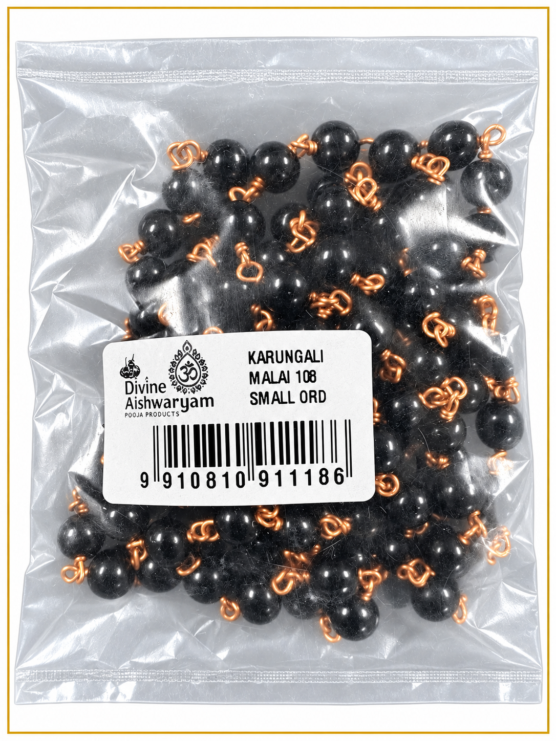 Karungali Mala (Ebony Prayer Beads) on clean white background