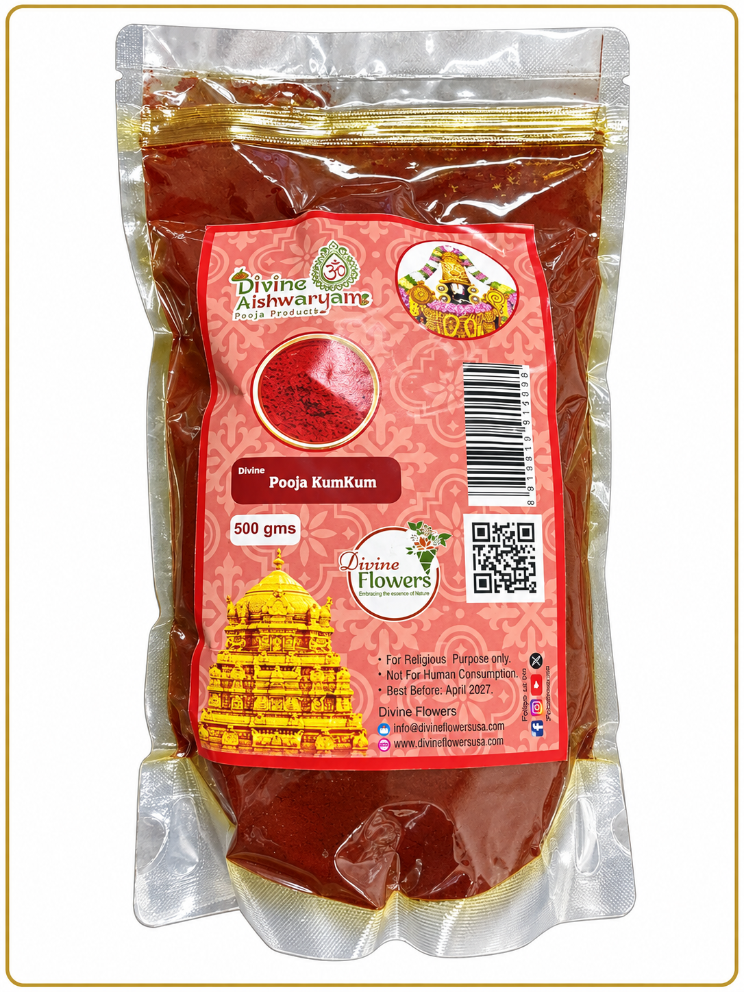 Pooja Kumkum (Kungumam / Kumkuma) — 500 g on clean white background