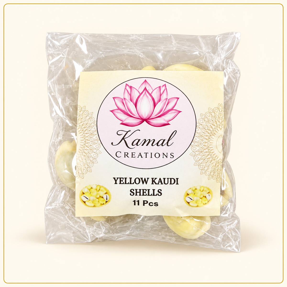 Kamal Creations Yellow Kaudi Shells 11 pieces